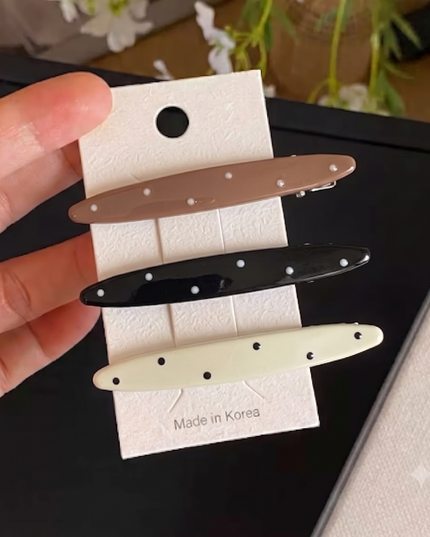 Korean Aesthetic Minimalist Polka Dot Acrylic Oval Hair Clips Set (Pack of 3) (VT-190)