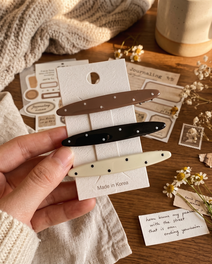 Korean Aesthetic Minimalist Polka Dot Acrylic Oval Hair Clips Set (Pack of 3) (VT-190)