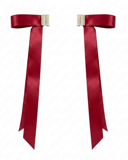Magnetic Satin Bow Hair Clip | Long Ribbon Hair Bow | Red Coquette Aesthetic Hair Accessory for Women & Girls  (VT-12)