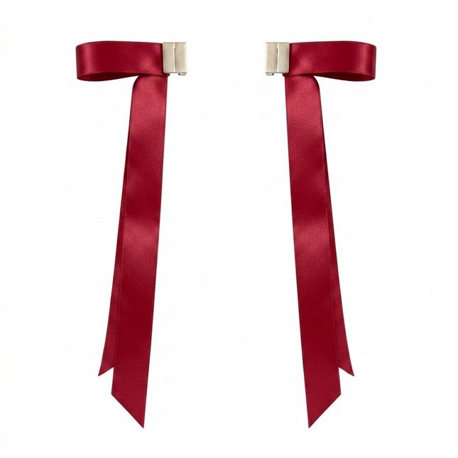 Magnetic Satin Bow Hair Clip | Long Ribbon Hair Bow | Red Coquette Aesthetic Hair Accessory for Women & Girls  (VT-12)