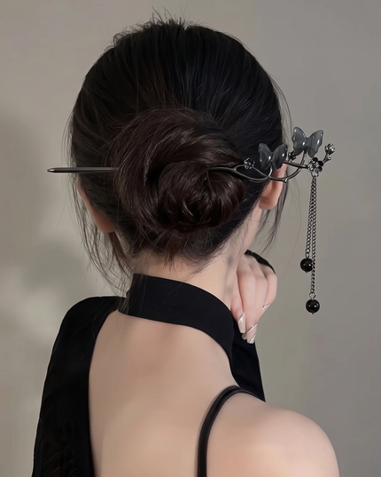 Gothic Vintage Dark Butterfly Branch Metal Hair Stick & Tassel Chignon Pin for Women (VT-176)