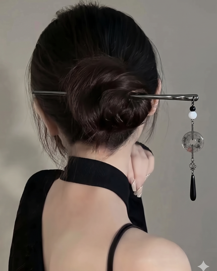 Elegant Vintage Metal Hair Stick & Chignon Pin with Beaded Donut Pendant & Tassel for Women (VT-175)