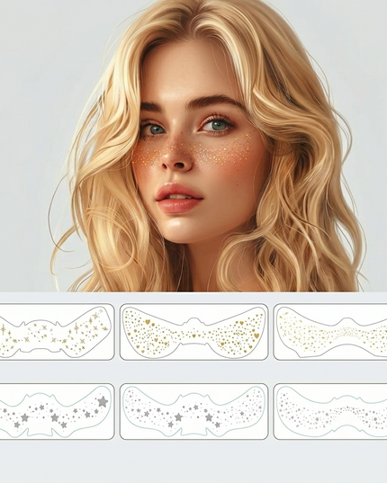 Face Freckle Tattoo Sticker Pack of 6 Gold Silver Star Heart Glitter (VT-22)