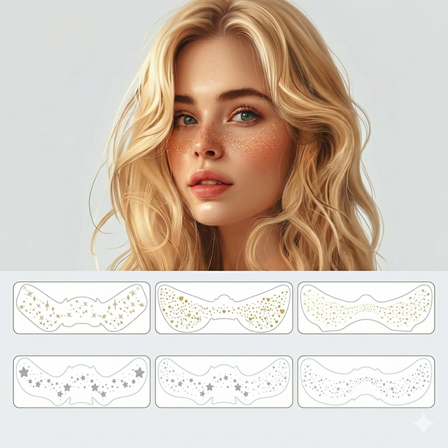 Face Freckle Tattoo Sticker Pack of 6 Gold Silver Star Heart Glitter (VT-22)