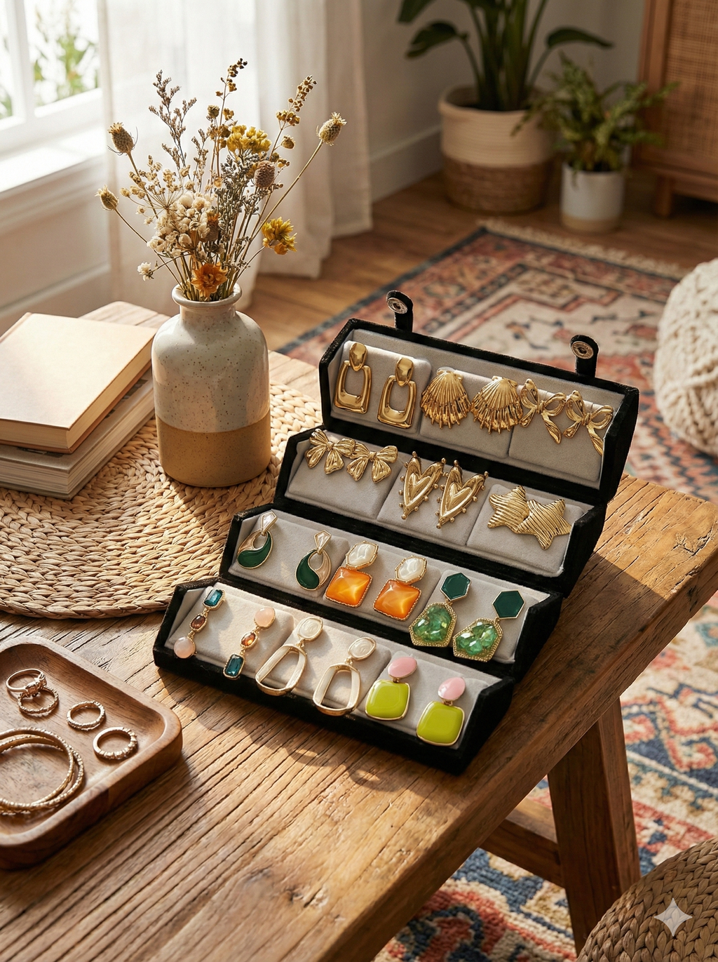 Set Of 12 Premium Korean And  Anti Tarnish Earrings With Folding Jewelry Box (COMBO 09)