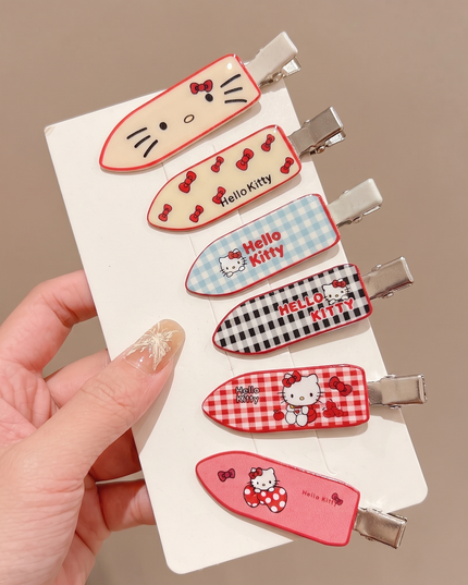 Kawaii Cartoon Character & Checkered Duckbill Hair Clips Set for Women & Girls (Pack of 6) (VT-184)