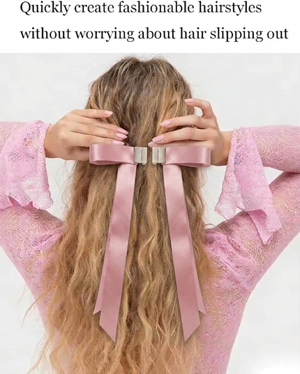 Magnetic Satin Bow Hair Clip | Long Ribbon Hair Bow | Coquette Aesthetic Hair Accessory for Women & Girls  (VT-11)