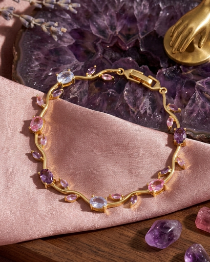 Pink & Purple CZ Stone Gold-Plated Floral Vine Bracelet | Dreamy Multistone Bracelet for Women | Aesthetic Jewellery (VT-06)