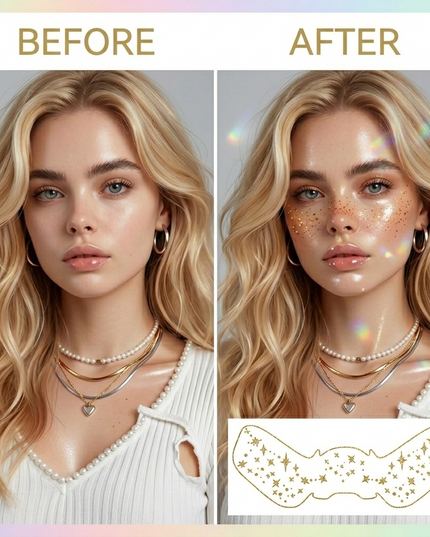 Face Freckle Tattoo Sticker Pack of 6 Gold Silver Star Heart Glitter (VT-22)