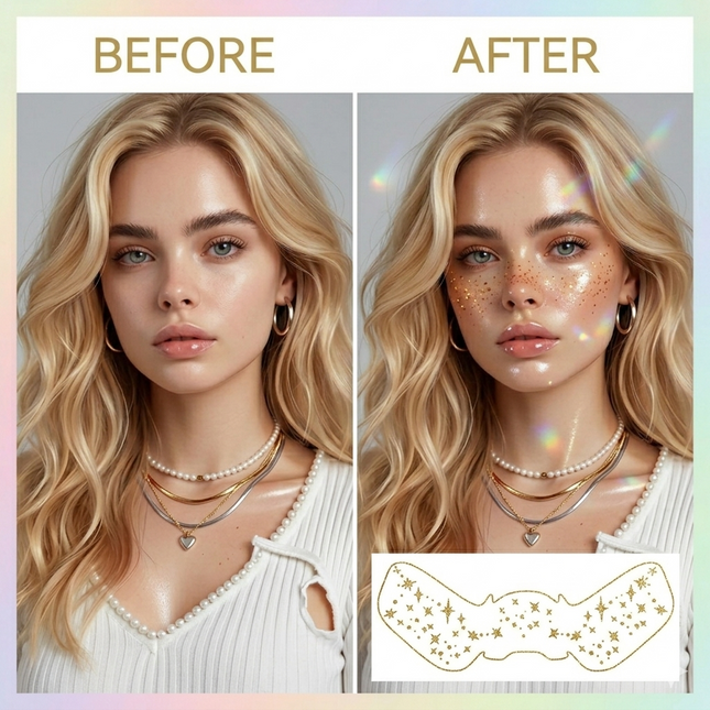 Face Freckle Tattoo Sticker Pack of 6 Gold Silver Star Heart Glitter (VT-22)