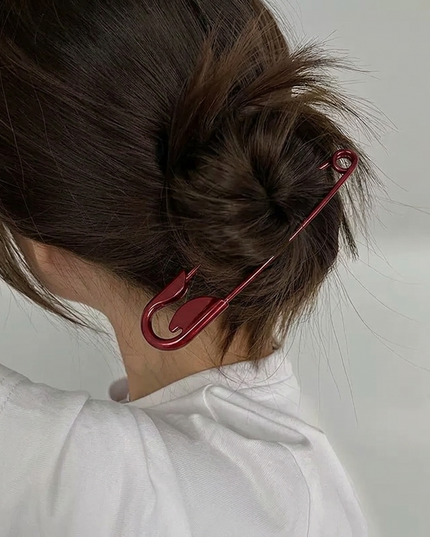 Oversized Safety Pin Hair Clip for Bun | Silver Metal Hair Pin | Korean Style Hair Accessory (VT-15)