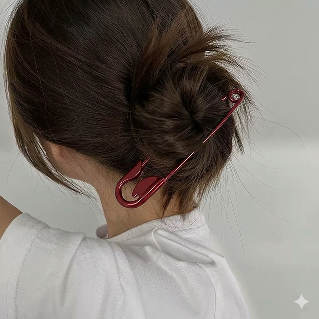 Oversized Safety Pin Hair Clip for Bun | Silver Metal Hair Pin | Korean Style Hair Accessory (VT-15)