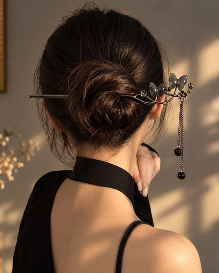 Gothic Vintage Dark Butterfly Branch Metal Hair Stick & Tassel Chignon Pin for Women (VT-176)