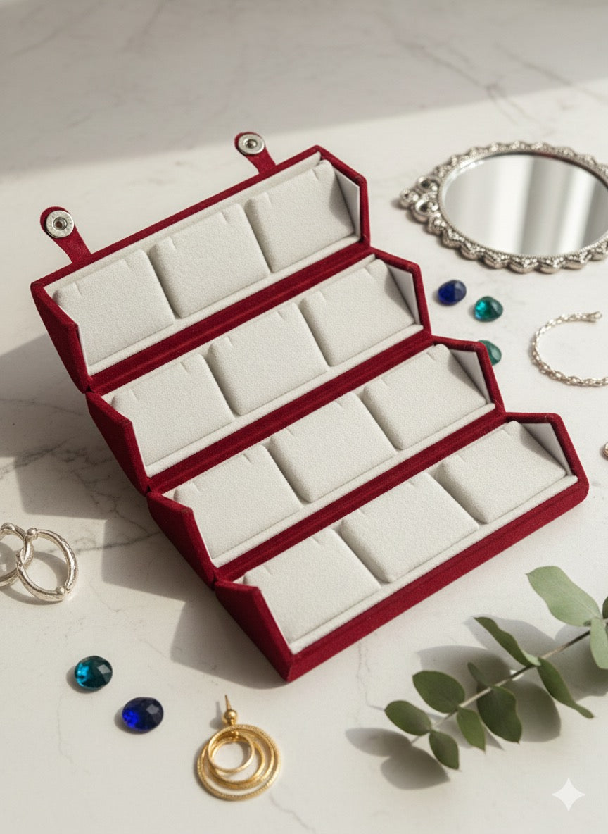 Set Of 12 Oxidized Designer Stud Earrings With Folding Jewelry Box