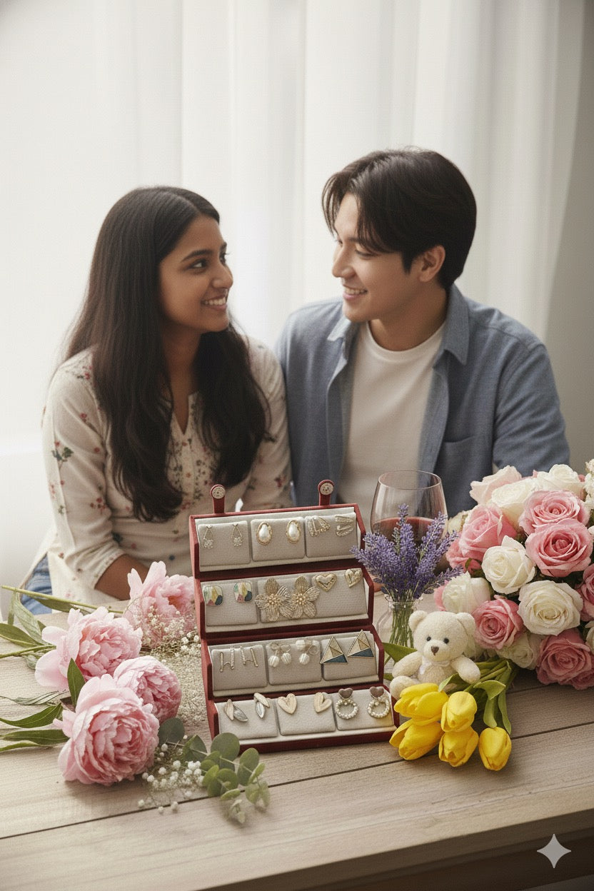 Set Of 12 Korean Style Earrings With Folding Jewelry Box