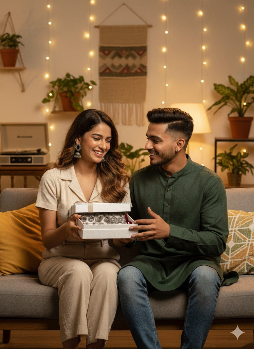 Set Of 12 Korean - Oxidized Earrings With Folding Jewelry Box