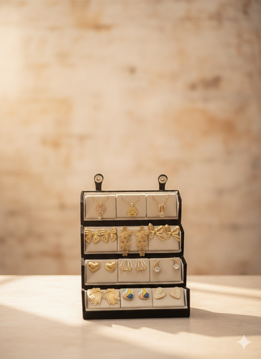 Set Of 12 Korean Earrings And Necklace With Folding Jewelry Box