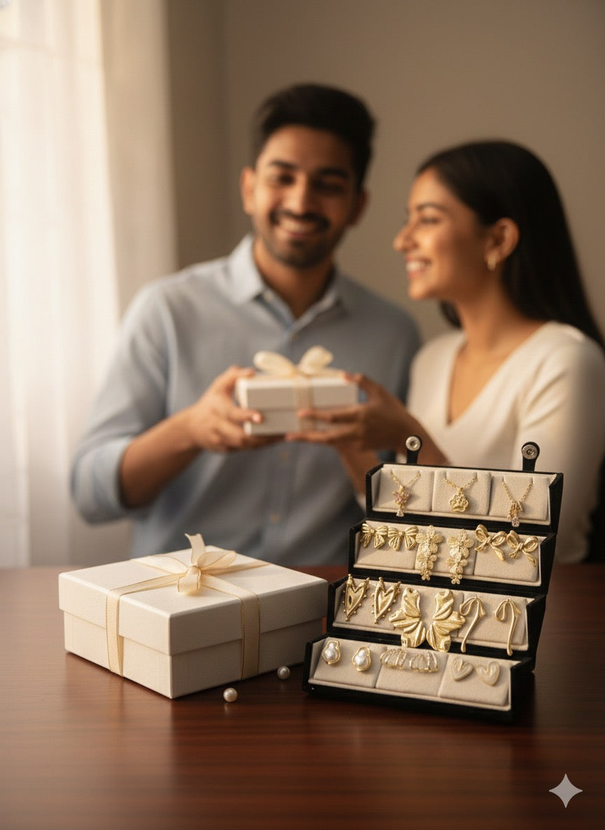 Set Of 12 Korean Earrings And Necklace With Folding Jewelry Box