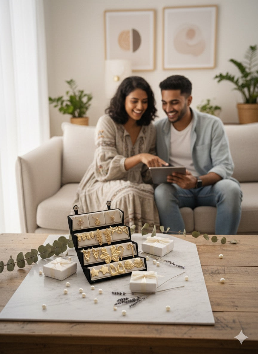 Set Of 12 Korean Earrings And Necklace With Folding Jewelry Box