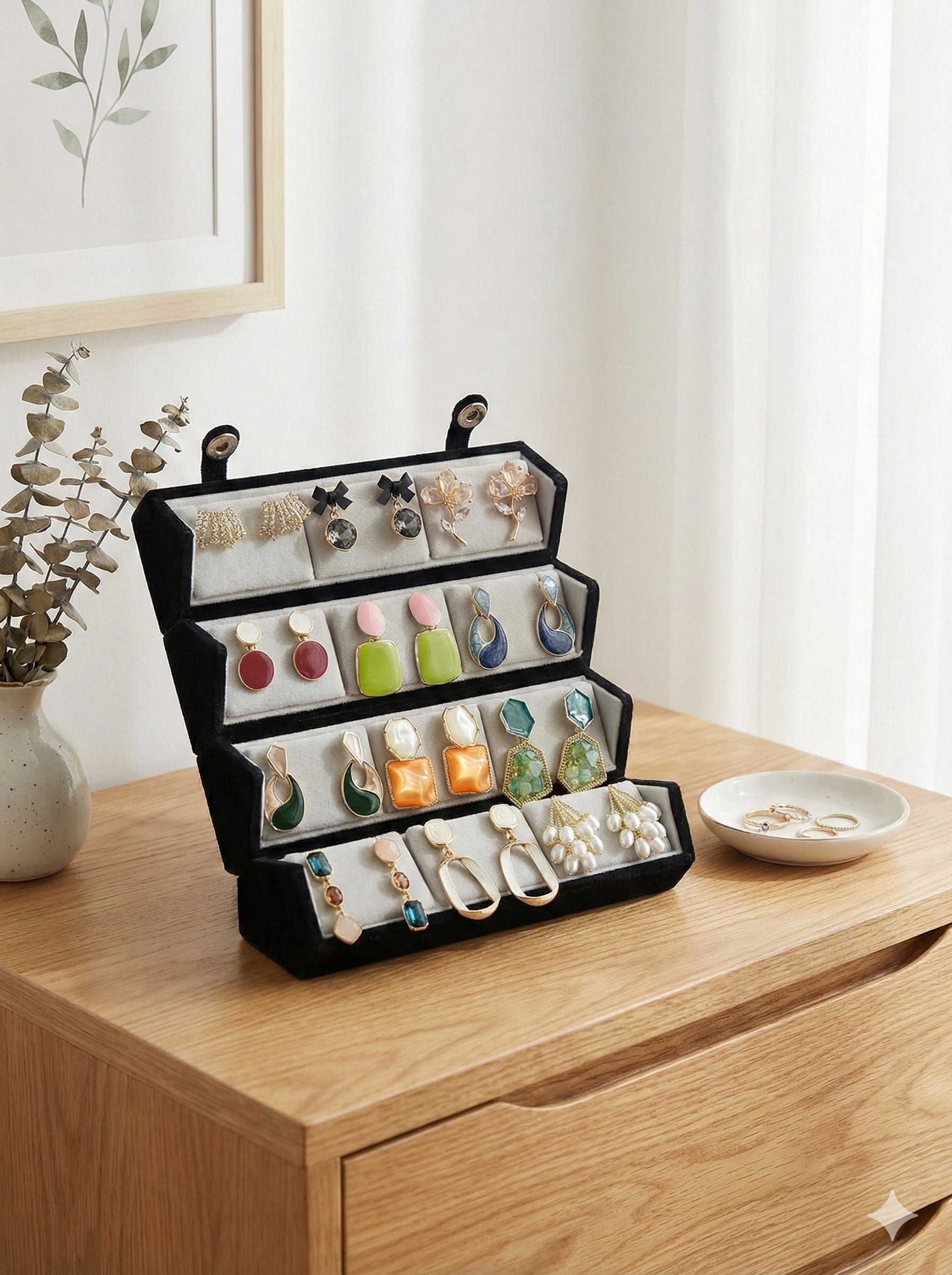 Set Of 12 Premium Korean Earrings With Folding Jewelry Box (COMBO 08)