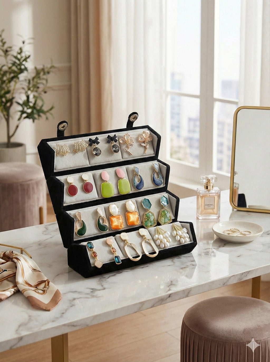 Set Of 12 Premium Korean Earrings With Folding Jewelry Box (COMBO 08)