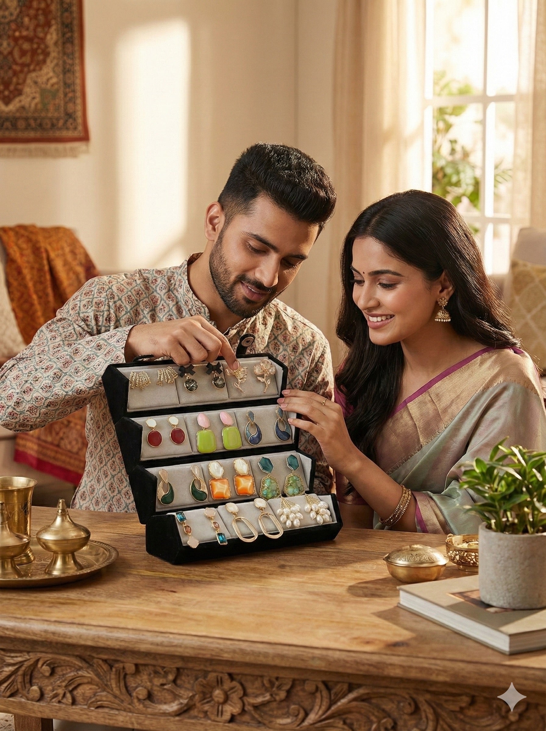 Set Of 12 Premium Korean Earrings With Folding Jewelry Box (COMBO 08)