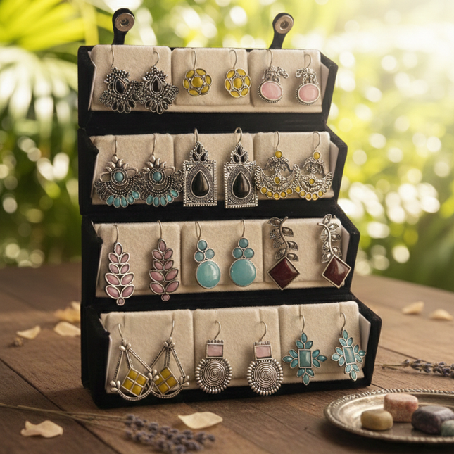 Oxidized Ethnic Designer Earrings Gift Box – Set of 12 (COMBO 10)