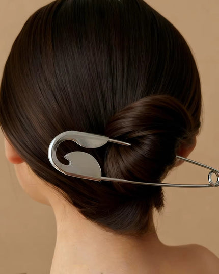 Oversized Safety Pin Hair Clip for Bun | Silver Metal Hair Pin | Korean Style Hair Accessory (VT-01)