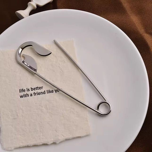Oversized Safety Pin Hair Clip for Bun | Silver Metal Hair Pin | Korean Style Hair Accessory