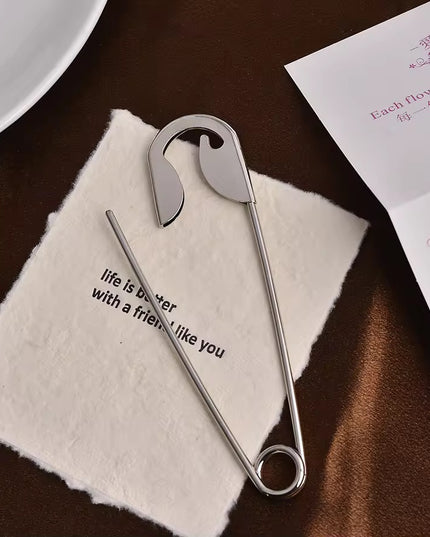 Oversized Safety Pin Hair Clip for Bun | Silver Metal Hair Pin | Korean Style Hair Accessory (VT-01)
