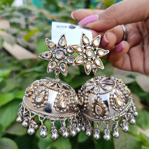 Afgani German Silver Oxidized Jhumki Earrings for Women (DESIGN 858)