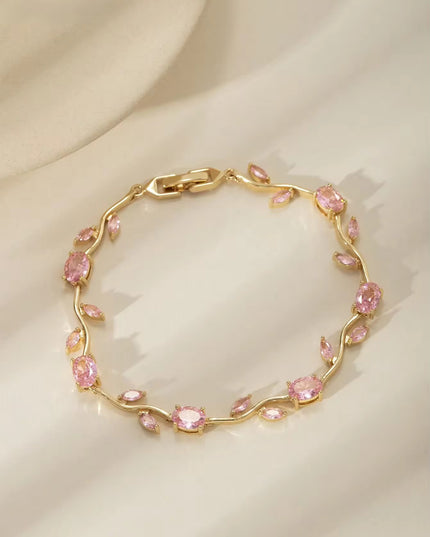 Pink Zircon Gold-Plated Floral Vine Bracelet for Women  (VT-03)