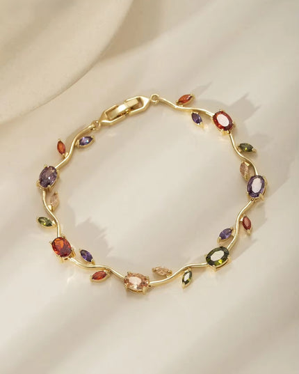 Multicolor Zircon Gold-Plated Floral Vine Bracelet for Women  (VT-02)