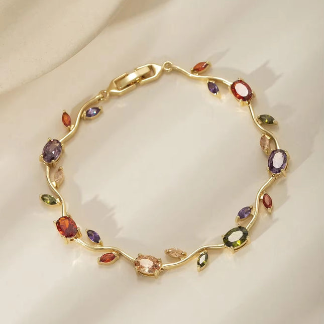 Multicolor Zircon Gold-Plated Floral Vine Bracelet for Women