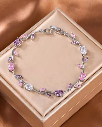Pink & Purple Multi-Stone Silver-Plated Floral Vine Bracelet for Women  (VT-04)
