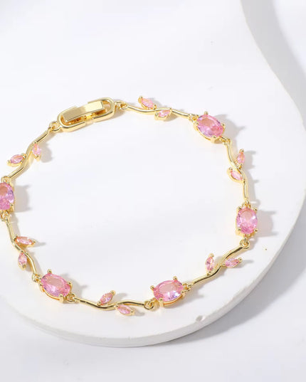 Pink Zircon Gold-Plated Floral Vine Bracelet for Women  (VT-03)