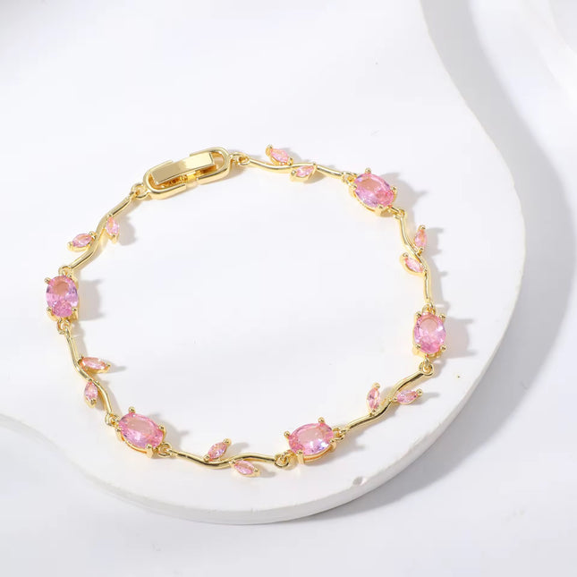 Pink Zircon Gold-Plated Floral Vine Bracelet for Women