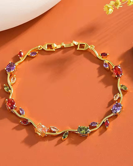Multicolor Zircon Gold-Plated Floral Vine Bracelet for Women  (VT-02)