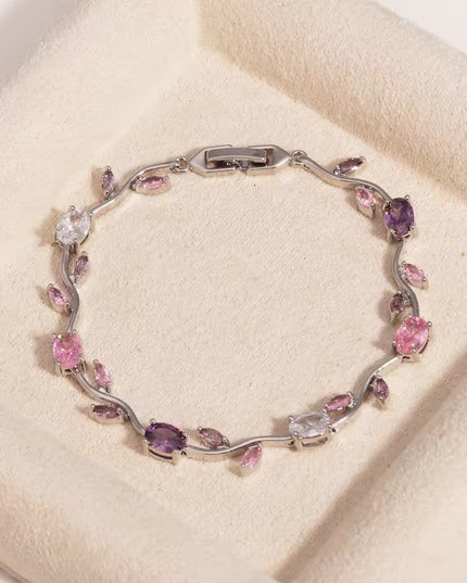 Pink & Purple Multi-Stone Silver-Plated Floral Vine Bracelet for Women  (VT-04)