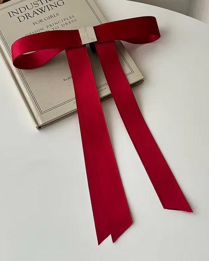 Magnetic Satin Bow Hair Clip | Long Ribbon Hair Bow | Red Coquette Aesthetic Hair Accessory for Women & Girls  (VT-12)