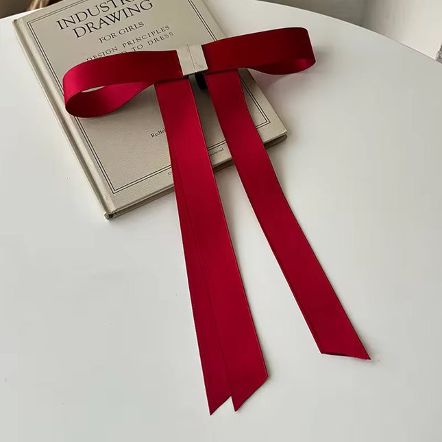 Magnetic Satin Bow Hair Clip | Long Ribbon Hair Bow | Red Coquette Aesthetic Hair Accessory for Women & Girls  (VT-12)