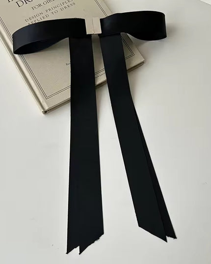 Magnetic Satin Bow Hair Clip | Long Ribbon Hair Bow | Black Aesthetic Hair Accessory for Women & Girls  (VT-13)