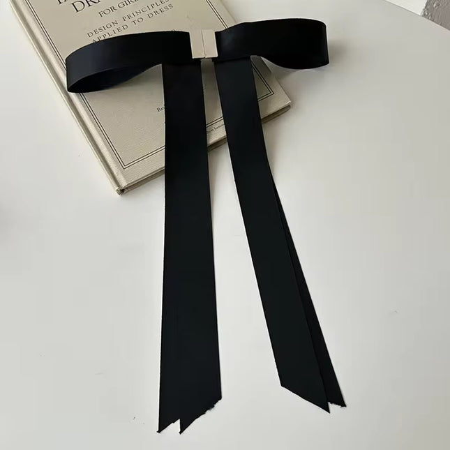 Magnetic Satin Bow Hair Clip | Long Ribbon Hair Bow | Black Aesthetic Hair Accessory for Women & Girls  (VT-13)