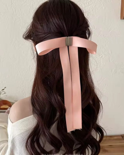 Magnetic Satin Bow Hair Clip | Long Ribbon Hair Bow | Coquette Aesthetic Hair Accessory for Women & Girls  (VT-11)
