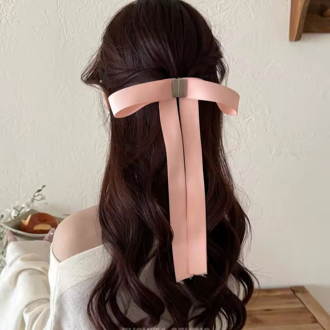 Magnetic Satin Bow Hair Clip | Long Ribbon Hair Bow | Coquette Aesthetic Hair Accessory for Women & Girls  (VT-11)