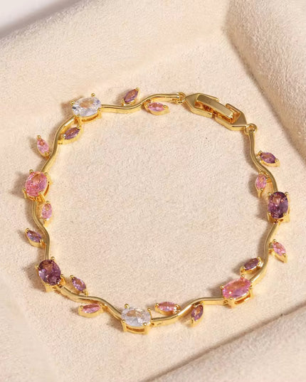Pink & Purple CZ Stone Gold-Plated Floral Vine Bracelet | Dreamy Multistone Bracelet for Women | Aesthetic Jewellery (VT-06)