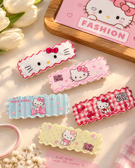 Kawaii Cartoon Character & Scalloped Edge Hair Clip Set for Women & Girls (Pack of 5) (VT-183)