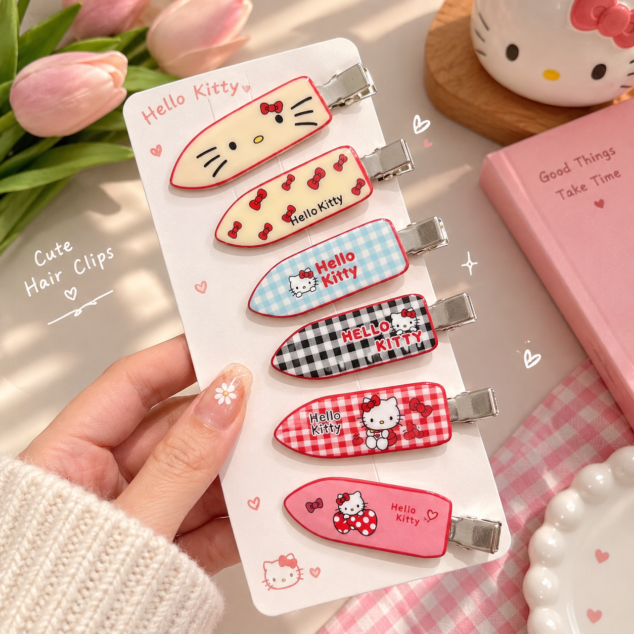 Kawaii Cartoon Character & Checkered Duckbill Hair Clips Set for Women ...