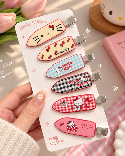 Kawaii Cartoon Character & Checkered Duckbill Hair Clips Set for Women & Girls (Pack of 6) (VT-184)