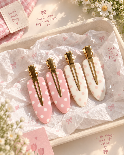 Korean Aesthetic Pastel Polka Dot Acrylic Hair Clips Set (Pack of 4) (VT-199)